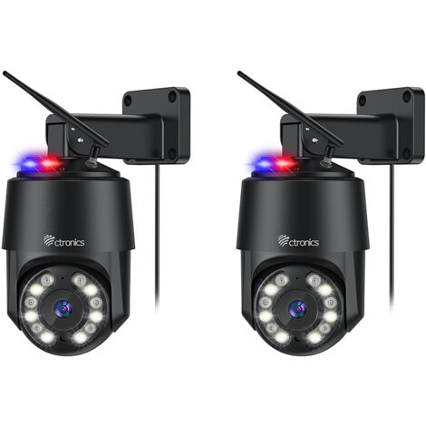 Ctronics 4K 8MP Caméra Surveillance Lot de 2，16X Zoom Optique，Auto Balayage/Suivi/Zoom,2.4/5Ghz WiFi Détection Humains/Véhicules/Animaux, 60M Vision de Nuit