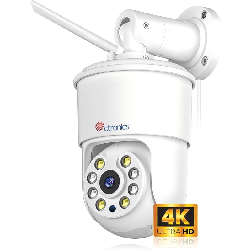 Ctronics - 4K Caméra Surveillance Extérieure, Suivi Automatique, 2.4/5Ghz WiFi, Détection Humaine/Véhicule/Animal, Vision Couleur, Surveillance via