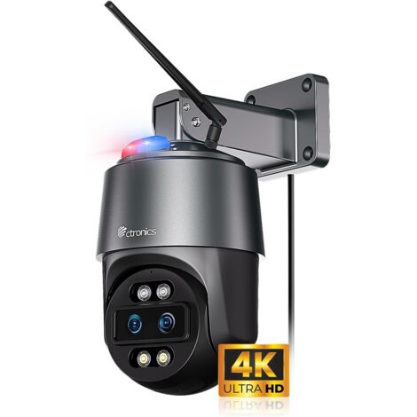 Ctronics 4K Caméra Surveillance Zoom Hybride 10X, 2 Objectif, Suivi Auto, 2,4/5GHz WiFi, 256GoSD/Cloud/FTP, Vision Nocturne Couleur, Détection Humains/Véhicules/Animaux
