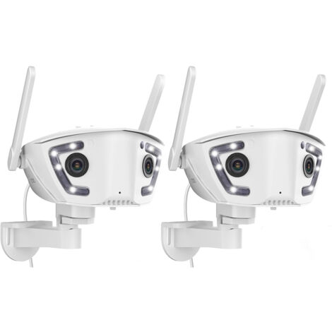Ctronics 4MP Caméra Surveillance Lot de 2 Vision 180°WiFi 2.4/5Ghz Double Objectif, Détection Personne/Véhicule/Animaux, Vision Nocturne Couleur Blanc