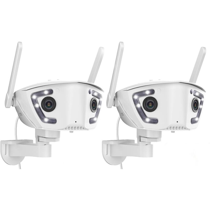 Ctronics - 4MP Caméra Surveillance Lot de 2 Vision 180°WiFi 2.4/5Ghz Double Objectif, Détection Personne/Véhicule/Animaux, Vision Nocturne Couleur