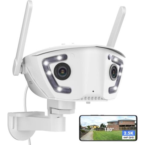 Ctronics 4MP Caméra Surveillance Vision 180°WiFi 2.4/5Ghz Double Objectif, Détection Personne/Véhicule/Animaux, Vision Nocturne Couleur Blanc