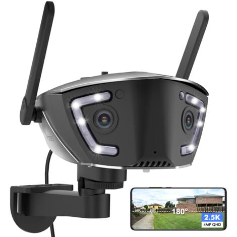 Ctronics 4MP Caméra Surveillance WiFi Extérieure avec Vision 180°, 2.4/5Ghz WiFi Caméra IP à Double Objectif, Détection Personne/Véhicule/Animaux, Vision Nocturne Couleur, Audio Bidirectionnel, IP66