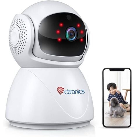 Ctronics 5MP Caméra Surveillance Intérieure 2.4/5Ghz WiFi Détection Humaine/Mouvement, Suivi Auto, Vision Nocturne 20M, Audio Bidirectionnel pour Bébé/Animaux (Blanc)