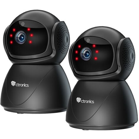 Ctronics 5MP Caméra Surveillance Intérieure 2.4/5Ghz WiFi Détection Humaine/Mouvement, Suivi Auto, Vision Nocturne 20M, Audio Bidirectionnel pour Bébé/Animaux (Noir)Lot de 2