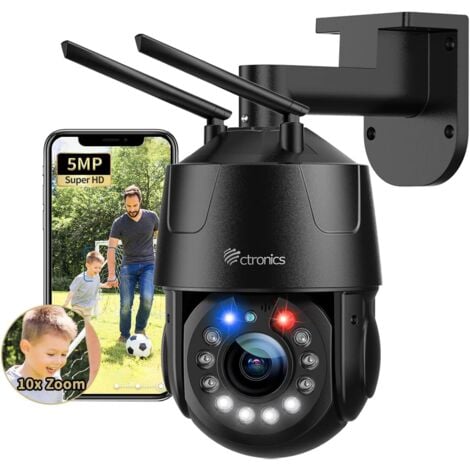 Ctronics 5MP Caméra Surveillance WiFi Extérieure 10x Optique Zoom Caméra IP PTZ Suivi Auto avec Zoom & Croisière Détection Humaine Vision Nocturne 100M Sirène & Alarm Lumière Audio Bidirectionnel IP66