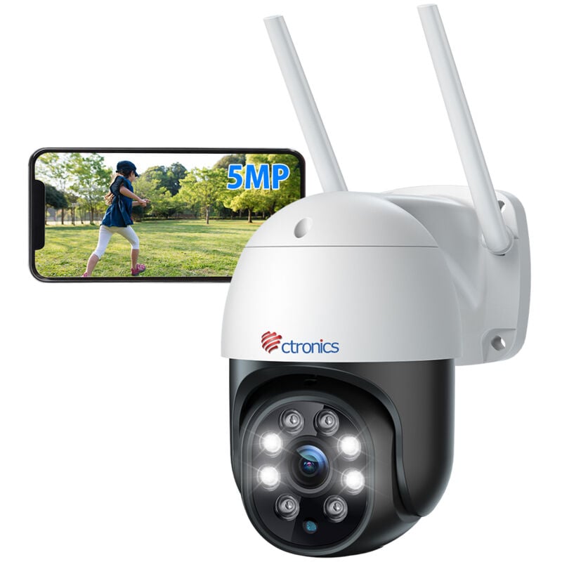 Ctronics - 5MP Caméra Surveillance WiFi Extérieure 2,4Ghz/5Ghz WiFi ptz Camera 380C Pro Détection Humaine Auto Suivi Portée 30M