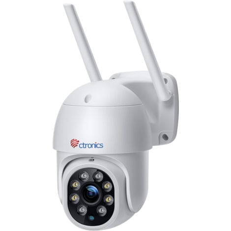 Ctronics Caméra de Surveillance WiFi Extérieure PTZ Caméra 380C Blanc 360° Détection de Mouvements Humaine Suivi Automatique