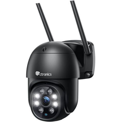 Ctronics Caméra de Surveillance WiFi Extérieure PTZ Caméra 380C Noir 360° Détection de Mouvements Humaine Suivi Automatique Vision Nocturne Couleur Audio Bidirectionnel