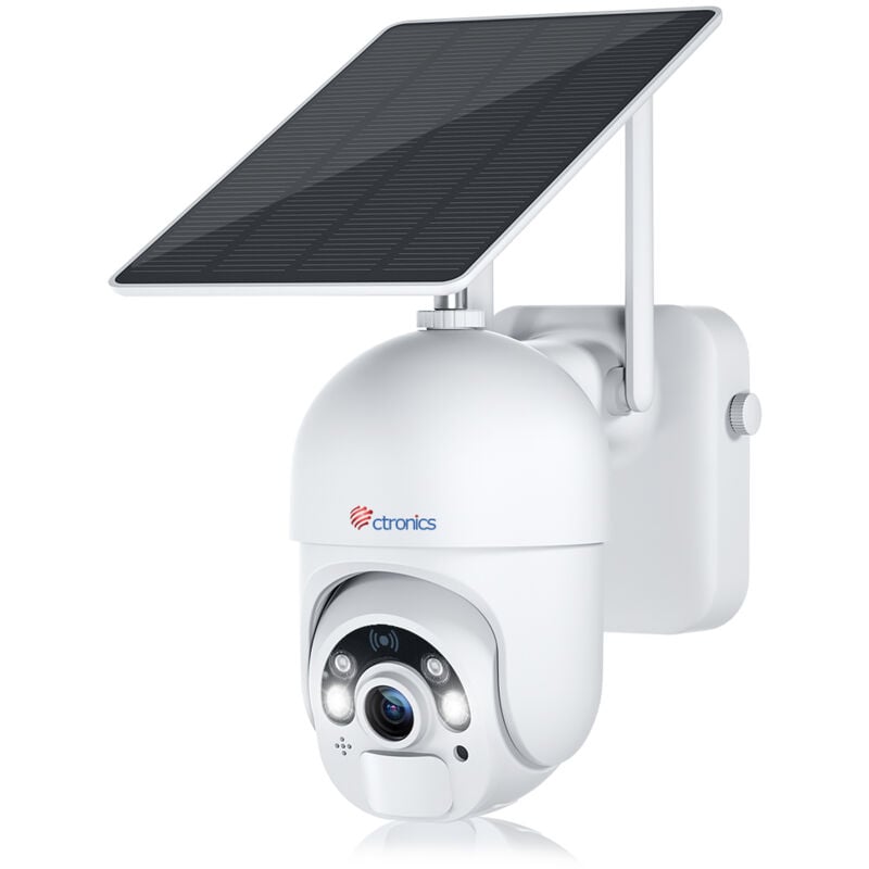 Ctronics Caméra Surveillance WiFi Extérieure avec Panneau Solaire Caméra S20 2K 3MP sans Fil sur Batterie Rechargeable Détection Humaine PIR Blanc