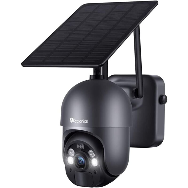 Ctronics - Caméra Surveillance WiFi Extérieure avec Panneau Solaire Caméra S20 2K 3MP sans Fil sur Batterie Rechargeable Détection Humaine pir Noir