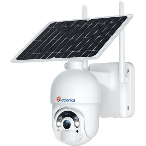 Ctronics Caméra Surveillance WiFi Extérieure avec Panneau Solaire Caméra S20 4MP sans Fil sur Batterie Rechargeable Détection Humaine PIR Blanc