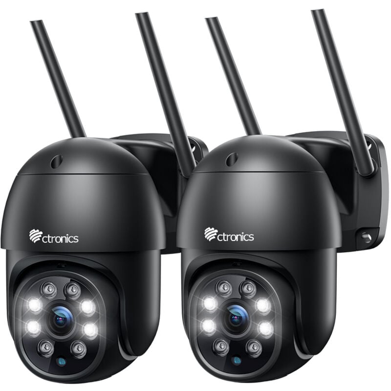 Ctronics - Lot de 2 Caméra de Surveillance WiFi Extérieure ptz Caméra 380C Noir 360° Détection de Mouvements Humaine Suivi Automatique Vision