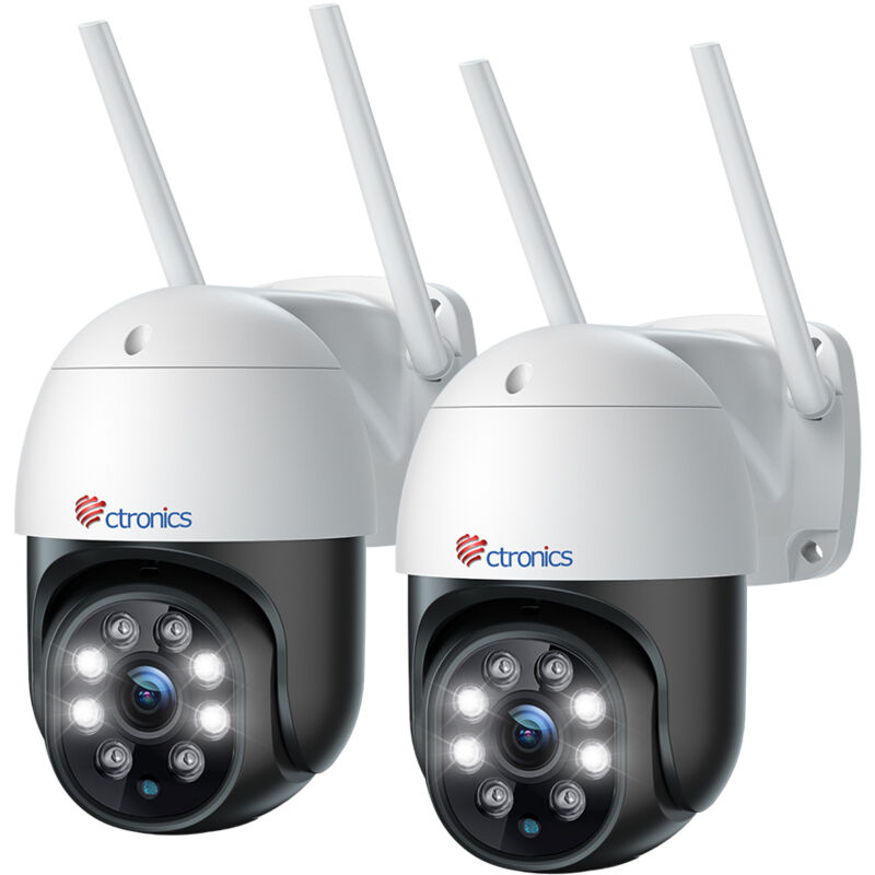 Ctronics - Lot de 2 Caméra Surveillance 5MP WiFi Extérieure 2,4Ghz/5Ghz WiFi ptz Camera 380C Pro Détection Humaine Auto Suivi Portée 30M