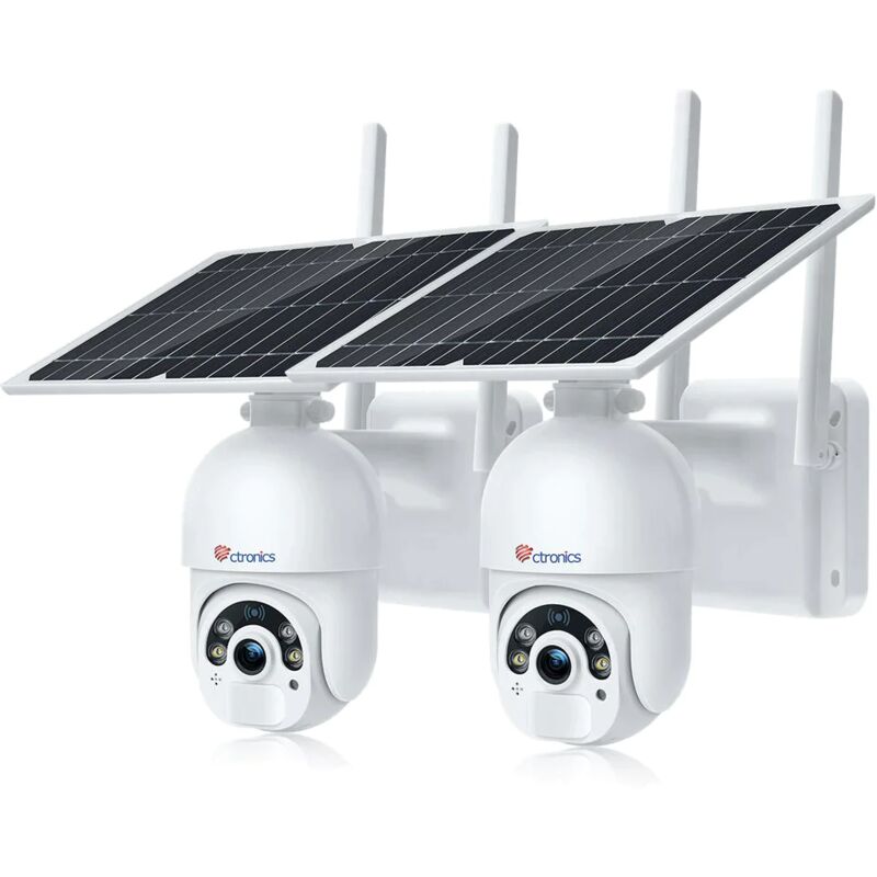 Ctronics Lot de 2 Caméra Surveillance WiFi Extérieure avec Panneau Solaire Caméra S20 2K 4MP sans Fil sur Batterie Rechargeable Détection Humaine PIR
