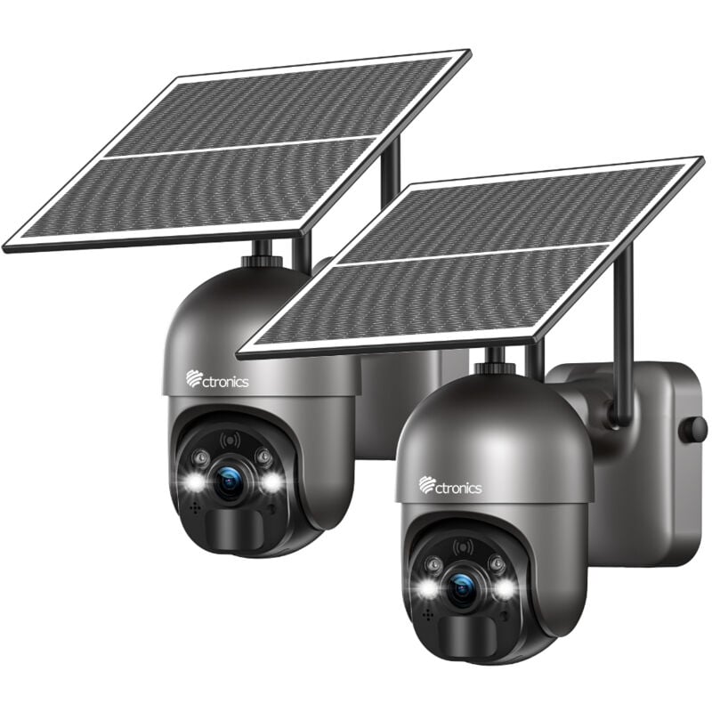 Ctronics Lot de 2 Caméra Surveillance WiFi Extérieure avec Panneau Solaire Caméra S20 2K 4MP sans Fil sur Batterie Rechargeable Détection Humaine PIR