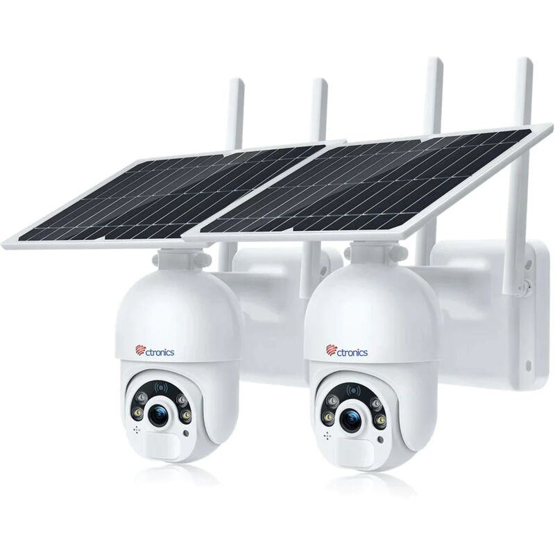 Ctronics - Lot de 2 Caméra Surveillance WiFi Extérieure avec Panneau Solaire Caméra S20 4MP sans Fil sur Batterie Rechargeable Détection Humaine pir