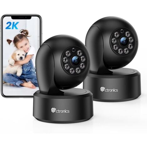 Ctronics Lot de 2 Caméra Surveillance WiFi Intérieur, 360° PTZ IP Caméra avec Détection Humaine/Mouvement, Suivi Auto, Vision Nocturne IR 20M, Audio Bidirectionnel, Sirène pour Bébé/Animaux