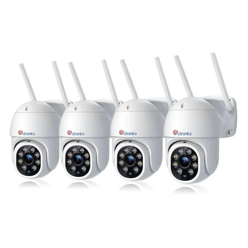 Lot de 4 Caméra de Surveillance WiFi Extérieure ptz Caméra 380C Plus 4MP Blanc 360° Détection de Mouvements Humaine Portée 30M - Ctronics