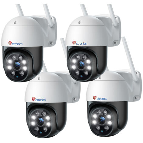Ctronics Lot de 4 Caméra Surveillance 5MP WiFi Extérieure 2,4Ghz/5Ghz WiFi PTZ Camera 380C Pro Détection Humaine Auto Suivi Portée 30M
