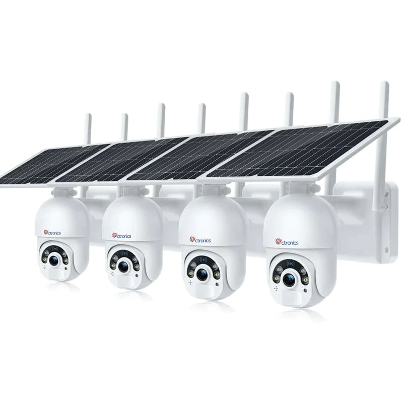Ctronics - Lot de 4 Caméra Surveillance WiFi Extérieure avec Panneau Solaire Caméra S20 4MP sans Fil sur Batterie Rechargeable Détection Humaine pir