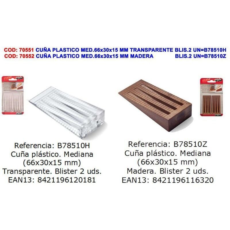 

brinox cuña plastico med.66x30x15 mm madera blis.2 un b78510z - Mibricotienda