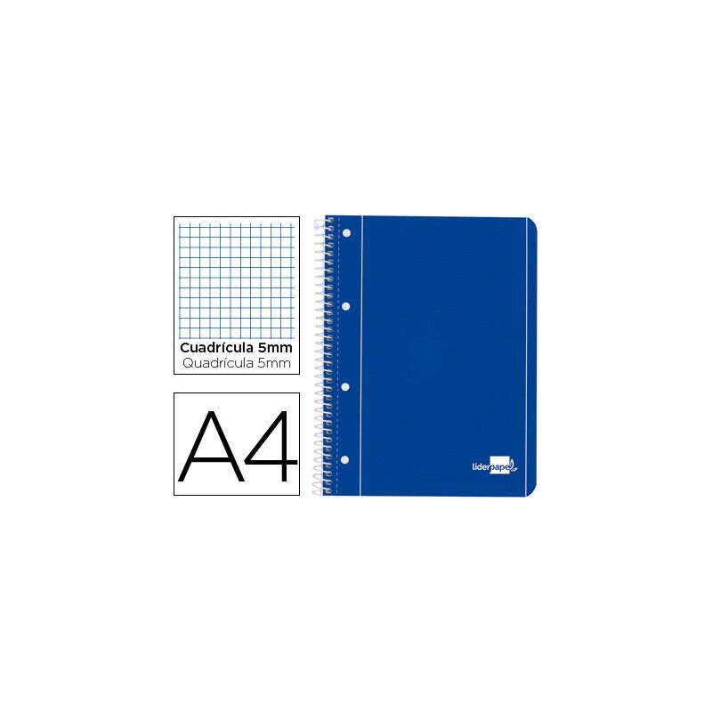 

Cuaderno espiral a4 micro serie azul tapa blanda 80h 80 gr cuadro5mm con margen 4 taladros azul (pack de 5 uds.) - Liderpapel