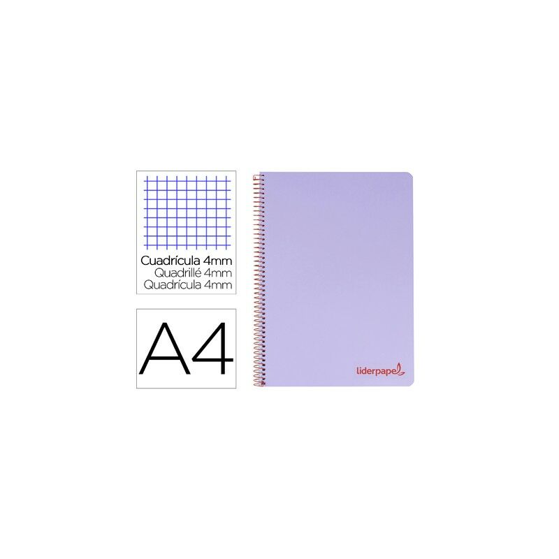 

Cuaderno espiral a4 wonder tapa plastico 80h 90gr cuadro 4mm con margen color violeta - Liderpapel