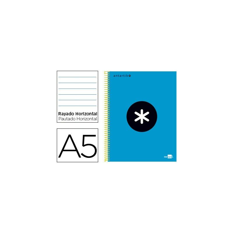 

Liderpapel - Cuaderno espiral a5 micro antartik tapa forrada 120h 100 gr horizontal 5 bandas 6 taladros color azul