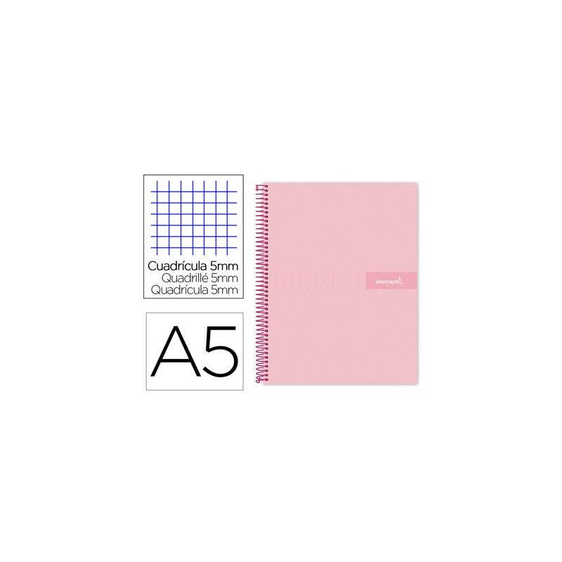 

Cuaderno espiral liderpapel a5 micro crafty tapa forrada 120h 90 gr cuadro 5mm 5 bandas6 taladros color rosa