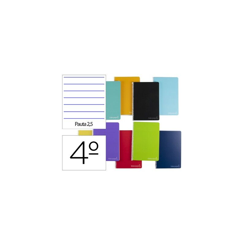 

Cuaderno espiral cuarto witty tapa dura 80h 75gr pauta estrecha 2,5mm conmargen colores surtidos (pack de 10 uds.) - Liderpapel