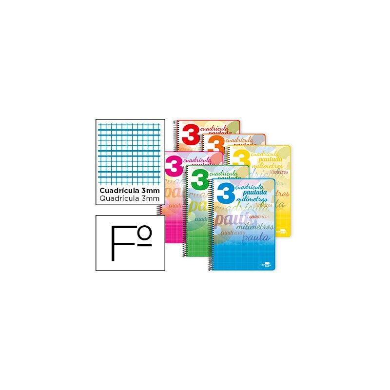 

Cuaderno espiral folio pautaguia tapa dura 80h 75 gr cuadro pautado 3 mmcon margen colores surtidos (pack de 5 uds.) - Liderpapel