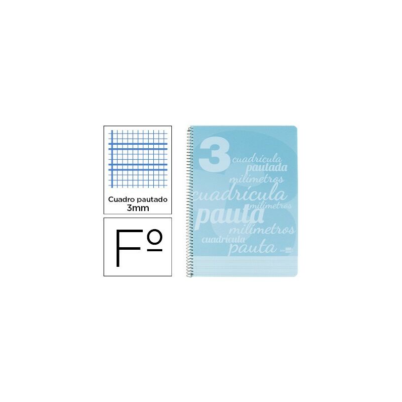 

Cuaderno espiral folio pautaguia tapa plastico 80h 75gr cuadro pautado 3mm con margen color azul - Liderpapel