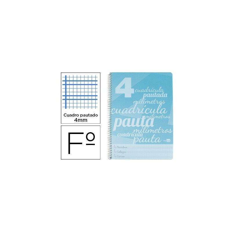 

Cuaderno espiral liderpapel folio pautaguia tapa plastico 80h 75gr cuadro pautado 4mm con margen color azul (pack de 5 uds.)