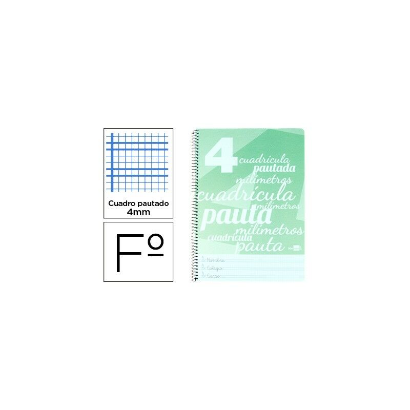 

Cuaderno espiral folio pautaguia tapa plastico 80h 75gr cuadro pautado 4mm con margen color verde (pack de 5 uds.) - Liderpapel