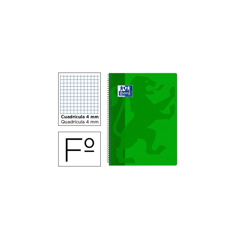 

Cuaderno espiral oxford school classic tapa polipropileno folio 80 hojas cuadro 4 mm con margen verde (pack de 5 uds.)