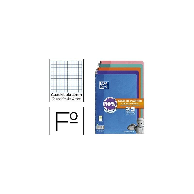 

Oxford - cuaderno espiral 80 hojas 4x4 con margen tapas de plastico folio colores tendencia 10 dto -pack 5u-