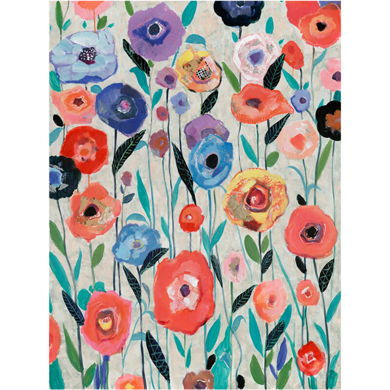 Tableau Peinture Abstraite Kuatéh 90x120 cm Fleurs Multicolores Huile sur Toile