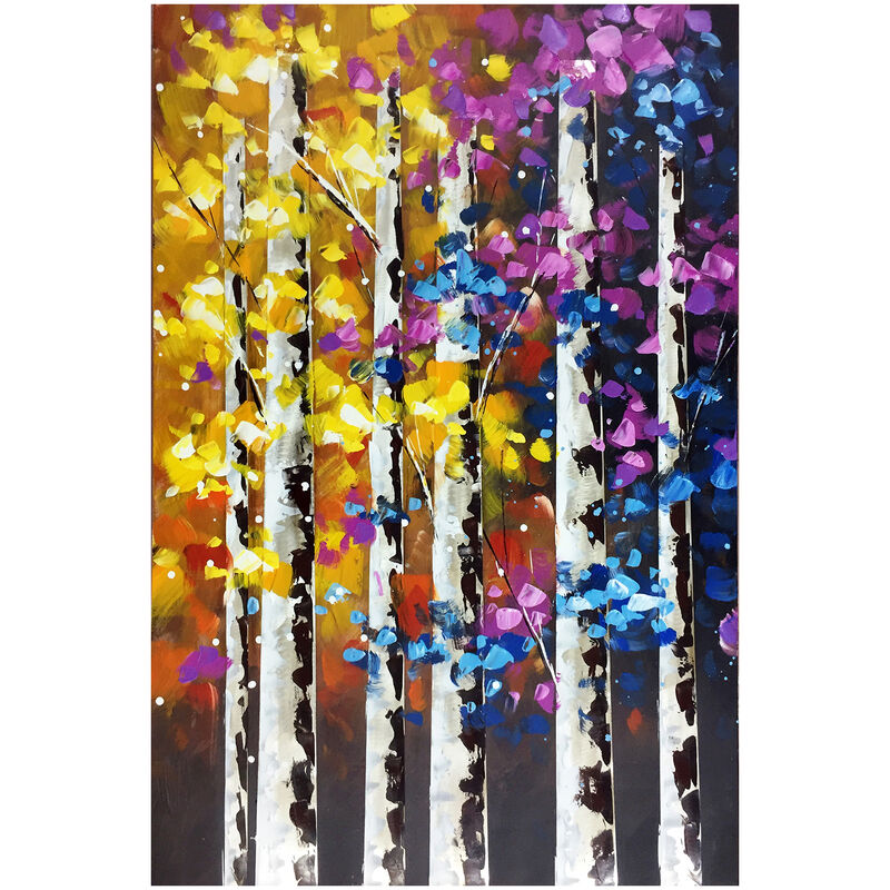 Tableau Peinture Abstraite Kuatéh Paysage de Nuit avec des Arbres 80x120 cm Huile sur Toile