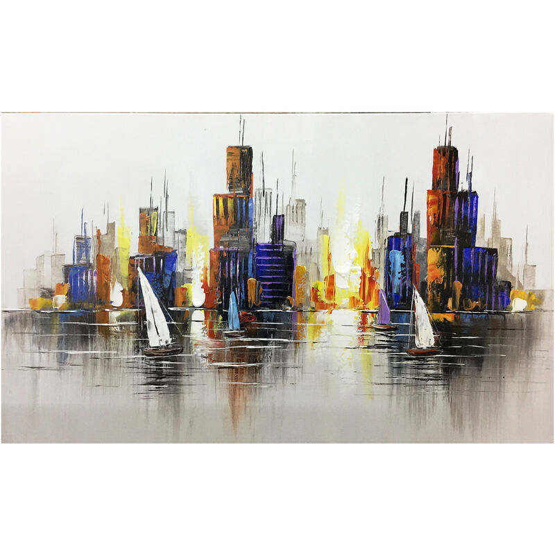 Tableau Peinture Abstraite Kuatéh Voiliers 100x60 cm Huile sur Toile