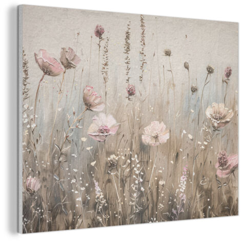 CUADRO ACÚSTICO Flores - Rosa - Moderno - Beige Absorbe el sonido 100x70