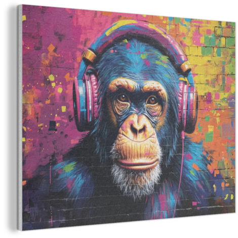 CUADRO ACÚSTICO Graffiti - Chimpancé - Arte callejero - Auriculares - Mono Adornos Pared 80x60