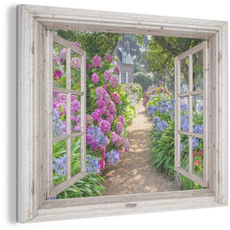 CUADRO ACÚSTICO Hortensia - Transparente - Flores - Verano - Morado - Camino Adornos Pared 80x60