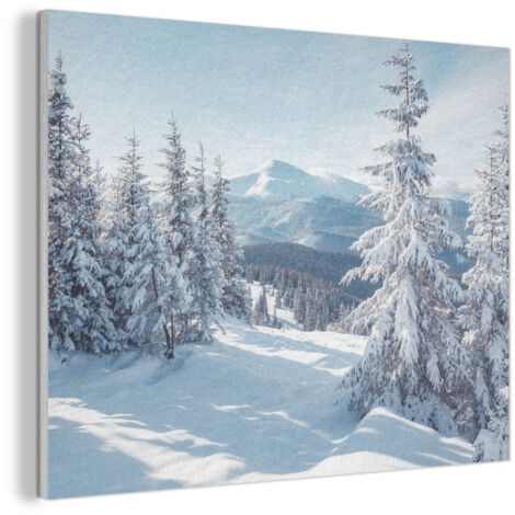 CUADRO ACÚSTICO Paisaje invernal - Naturaleza - Montaña - Árboles - Nieve Adornos Pared 80x60