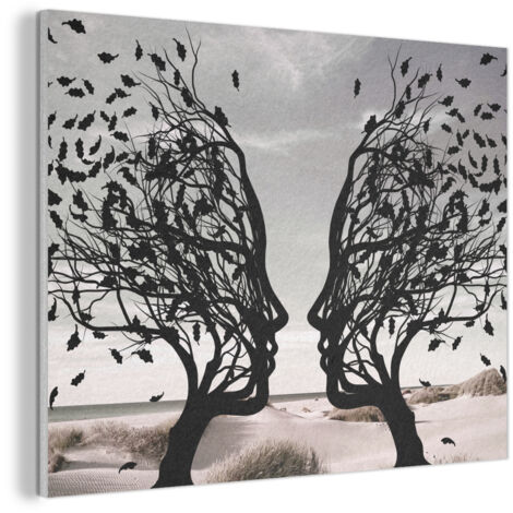 CUADRO ACÚSTICO Playa - Mar - Gente - Árbol - Arte moderno Adornos Pared 80x60