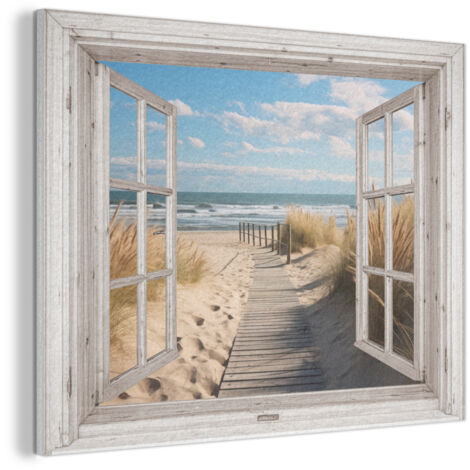CUADRO ACÚSTICO Ventana - Mar - Costa - Naturaleza - vista - Playa - Mar de Wadden Adornos Pared 80x60