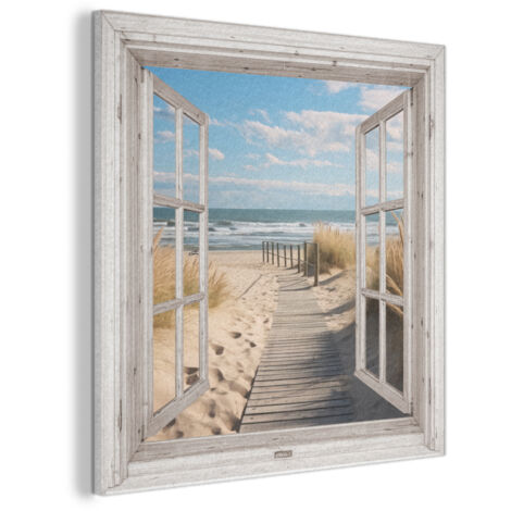 CUADRO ACÚSTICO Ventana - Mar - Costa - Naturaleza - vista - Playa - Mar de Wadden Cuadros Decoracion Salon Modernos 90x90