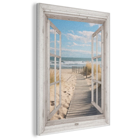 CUADRO ACÚSTICO Ventana - Mar - Costa - Naturaleza - vista - Playa - Mar de Wadden Decoración de Pared 60x80