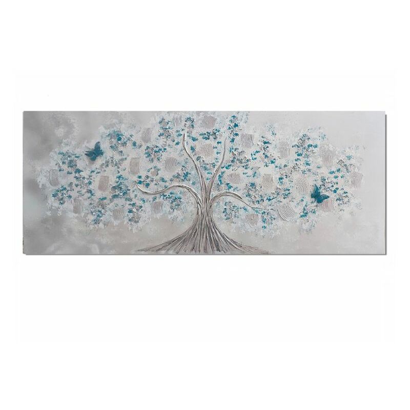 

Lohoart - Cuadro artesanal Árbol MariposaPlata - Turquesa