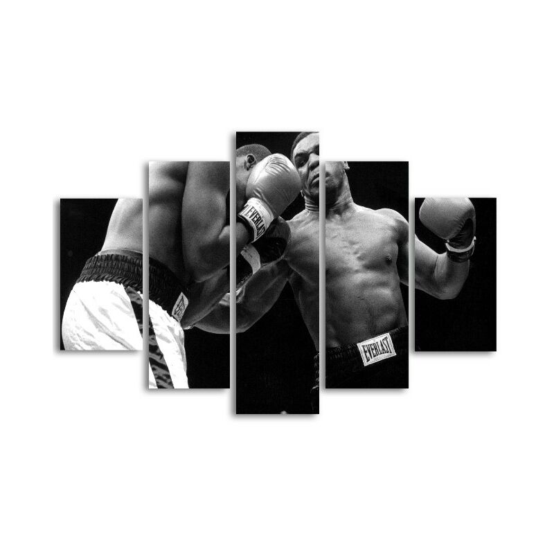 

Homemania - Cuadro Blanco y negro - 5 piezas - Retrato, Boxer - para la sala de estar, habitacion - Blanco, Negro en MDF, 95 x 0,3 x 60 cm